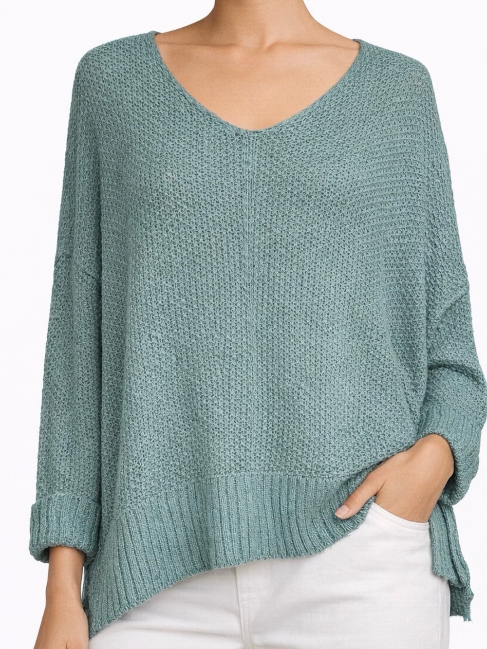 EESOME Sage Green Knit Sweater M/L Oversized Boho Chunky